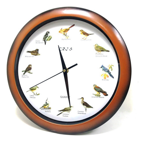 Relógio De Parede Decorativo Canto Dos Pássaros 12 Cantos Cor da estrutura Marrom Cor do fundo Branco