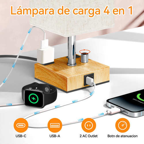 Lámpara De Mesa Regulable Con Puertos De Carga Y Bombilla In