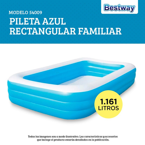 Imagen 4 de 6 de Pileta Inflable Rectangular 54009 Bestway 305 X183x56 Pce