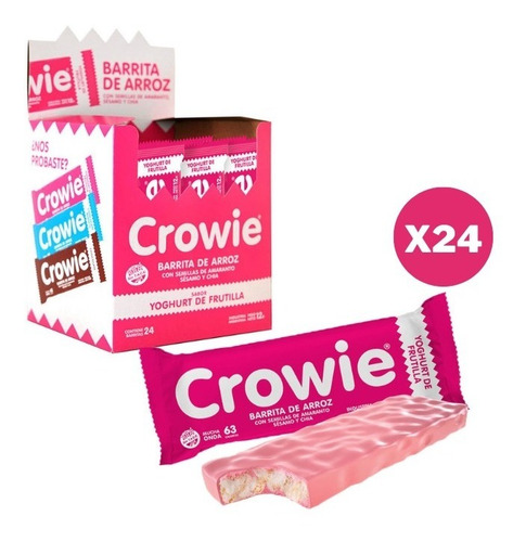 Imagen 1 de 4 de Barritas De Arroz Y Yogurt De Frutilla Crowie - 24 Unidades