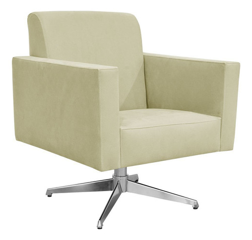 Poltrona Decorativa com Base Giratória Para Sala de Estar Helô L02 Suede Bege