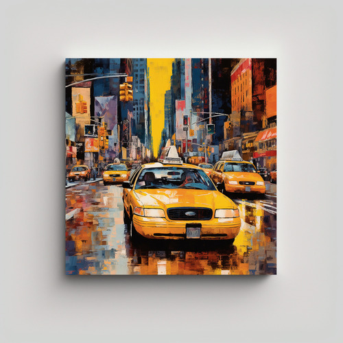 30x30cm Cuadro Estrellados En Taxi Amarillo Neo-noir Atmosph