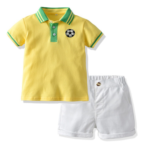 Conjunto De Pantalones Cortos Polo De Moda Infantil Amarillo Y Blanco 110cm (3 Años-4 Años)