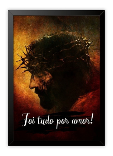 Quadro Decorativo Jesus Desenho Spray Parede Moldura 33x24 Cor da armação Preto