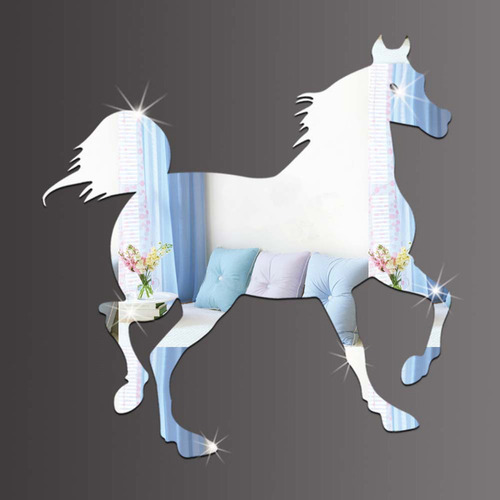 Adhesivo Acrílico Plateado Para Pared Con Forma De Caballo C