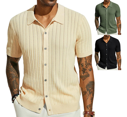 Camisa Casual Para Hombre, Camisa Casual De Punto Fresco De