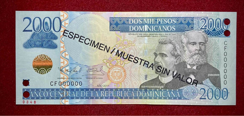 Billete 2000 Pesos Republica Dominicana 2011 Specimen Unc