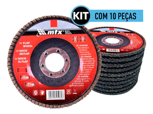 Kit 10 Discos Lixa Desbaste Tipo Flap 4.1/2 Grão 120 Mtx