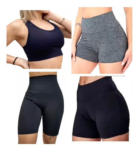 Pack Combo X4 Calza Biker Algodon Top Deportivo Short Lycra