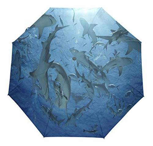 Sombrilla O Paraguas - Alaza Blue Ocean Shark 3 Folds Auto 