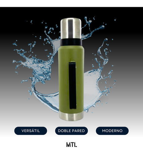 Termo Matero Mtl Verde De Acero Inoxidable Capacidad 1.3 Litros Resistente Mantiene La Temperatura Ideal Para El Mate Uso Diario Duradero Y Practico