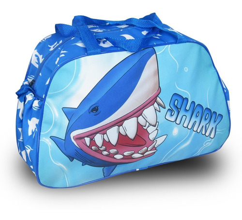 Bolsa Sacola Viagem Passeio Infantil Tubarão Shark Cor Azul Cor da correia de ombro Azul