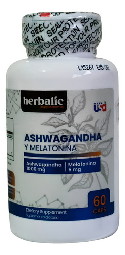 Ashwagandha 1000mg + Melatonina 5mg X 60 Caps. Herbalic Usa