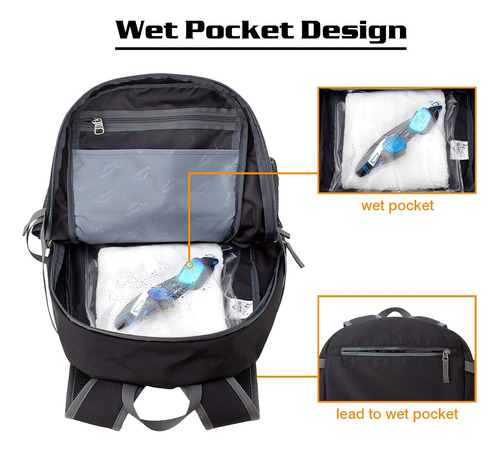 Mochila Senderismo Negra Impermeable Ligera 40l