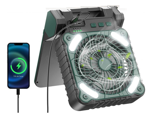 Ventilador Portátil Solar Y Usb Recargable 7800mah Con Led