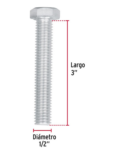 Tornillo Tipo Maquina 1/2 X 3´ Hexagonal Metal 20pz 44596