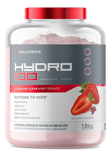 Hydro 100 Whey Protein Isolado 1.800 Kg  Cellgenix Sabor Morango