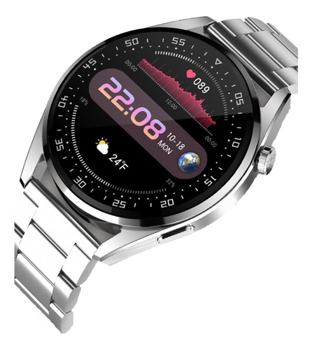 Reloj De Acero Para Hombre Redondo Deportivo Smartwatch 