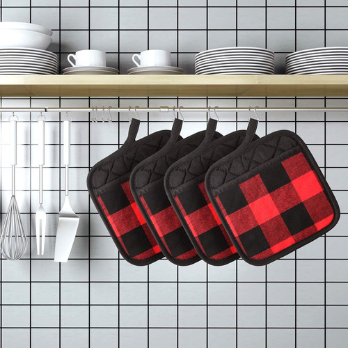 8 Soportes Para Ollas De Navidad A Cuadros Con Bolsillo, Tel