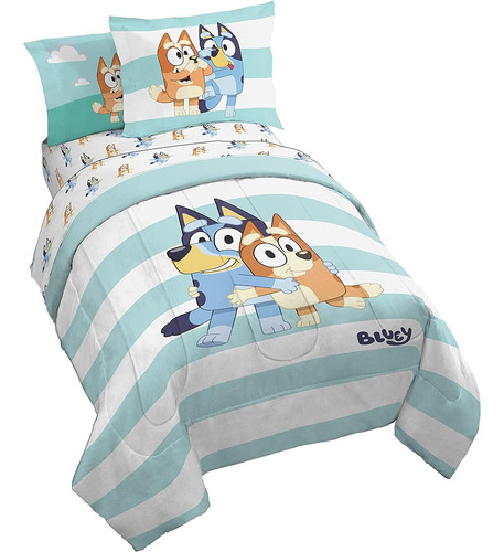 Jay Franco Bluey & Bingo 5 Piezas Twin Size Bed Set - Incluy