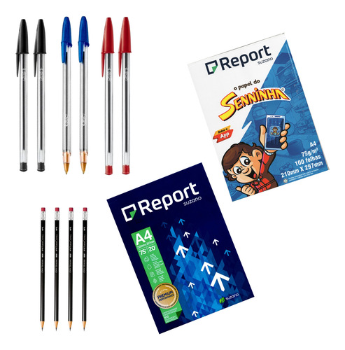 Kit Escolar/escritório Canetas Bic+lapis+papel Sulfite