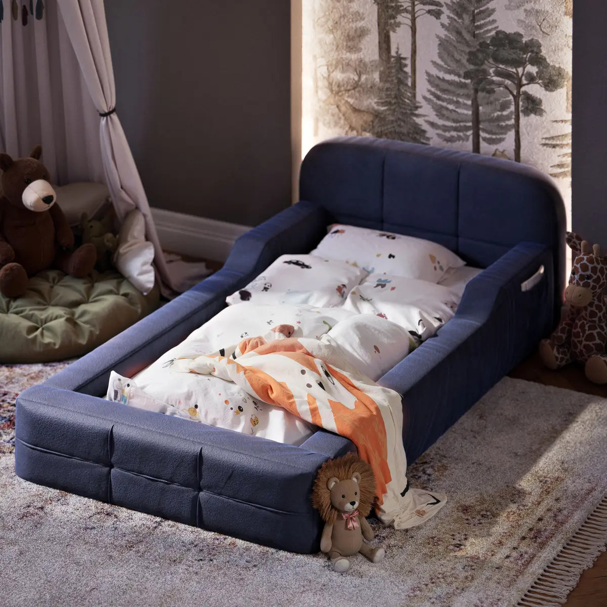 Cama Infantil Montessori Aurora Baby Com Colchão 150x70 cm Para Menino e Menina Cor Azul