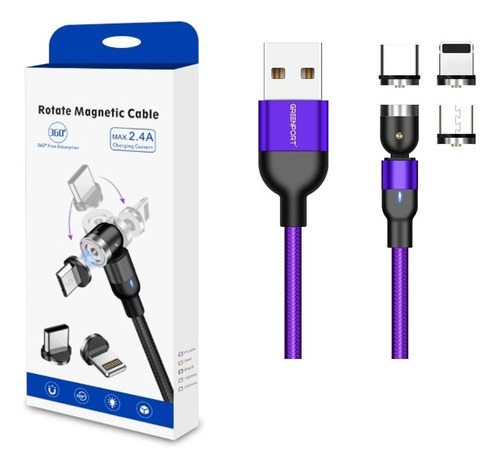 Cable Carga Magnético 2a 540 Micro Usb + Tipo-c + Ios /2 Mts