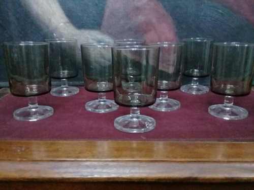 Juego De 8 Copas De Cristal Francés Fume 