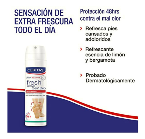 Curitas Fresh Active 2 En 1 Desodorante Spray Para Pies Con
