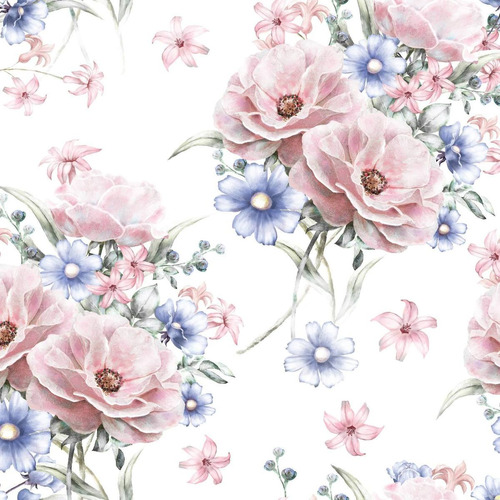Papel De Parede De Flores Rosa E Azul 2,70x0,57m Adesivo