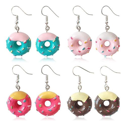 Juego 4 Pares Aretes Resina Para Mujer Y Niña Diseño Donut