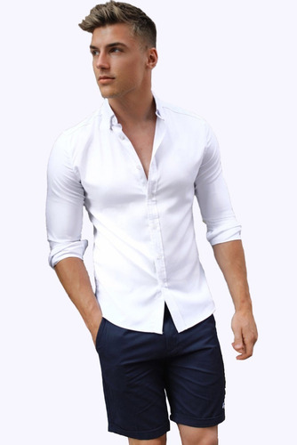 Camisa De Hombre Entallada, Elastizada - Slim Fit - Negra.