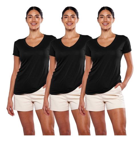 Paquete 3 Playera Mujer Dama Cuello V 100% Algodon Alfani