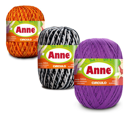 Kit 3 Linhas De Crochê Anne Novelo 500m Tricô - Várias Cores