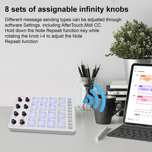 Controlador Sem Fio M-vave Smc-pad Midi Com 16 Pads, Branco