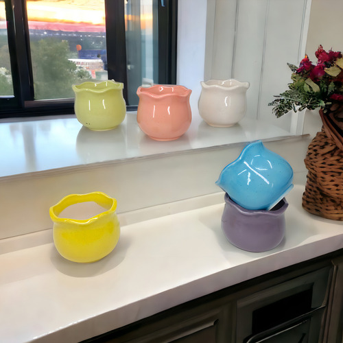 Mini Macetero De Ceramica Circular, Pack De 6 Color Variados Liso