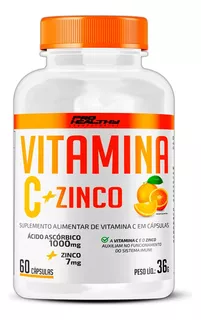 Vitamina C 1000mg + Zinco 7mg 60 Caps - Pro Healthy