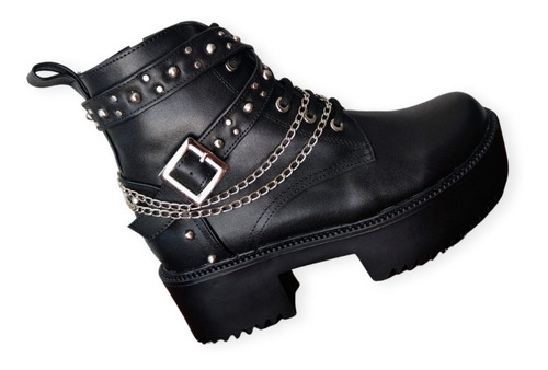 Bota  De Piel Con Cadenas  Dark Gotica Rock Para Mujer