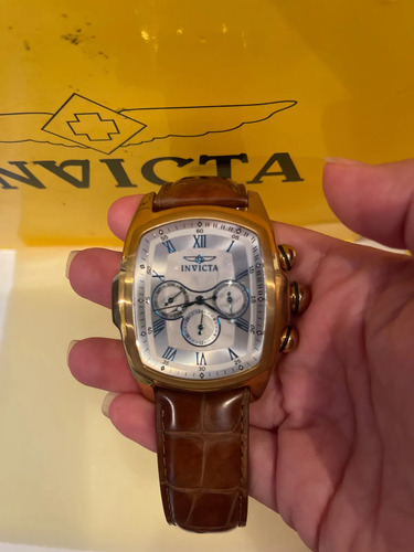 Relógio Masculino Invicta Lupah /aço Com Pulseira De Couro Marrom-claro Dourado-escuro Branco (Usado)