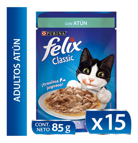 15x Alimento Para Gatos Felix Adultos Atún En Salsa 85gr Np