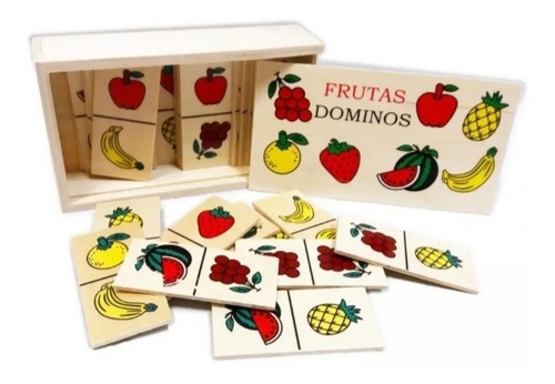 Domino En Madera. Divertidas Formas De Frutas Con 29 Piezas.