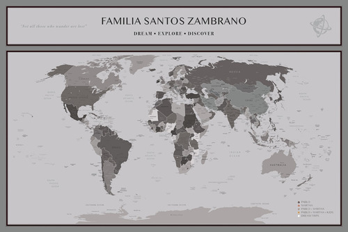 Mapa Del Mundo Personalizado Con Bastidor Flotado.(50 X 75) 