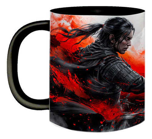 Caneca De Porcelana Onna Musha Mulher Samurai Japão 325ml