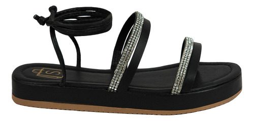 Sandália Feminina Flatform Amarração Com Tira Brilho Strass