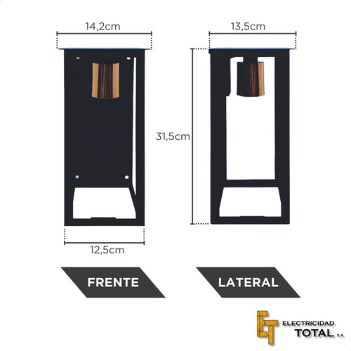 Farol Aplique Lampara Exterior Pared Hierro 3 Caras Vidrio Estructura Negro