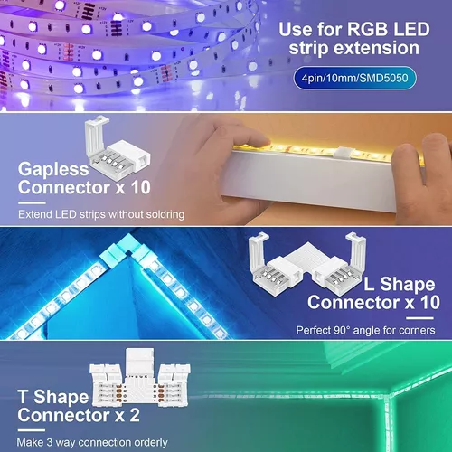 Conectores de tira de luz LED de 2 pines de 0.394 in, clips sin cable, tira  a cable, adaptador sin soldadura, conexión de extensión de terminal para