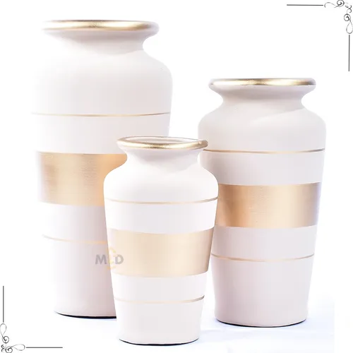 Vaso Grande Decorativo Enfeite Rack Sala Trio De Vasos Luxo Cor Nude Faixa
