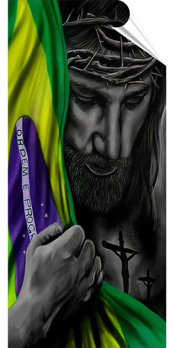 Adesivo Jesus Segurando A Bandeira Do Brasil 110x50 Cm