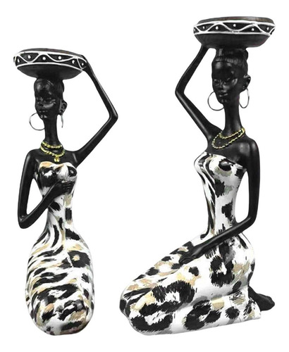 2 Figuritas Africanas Modernas Portavelas Estatua Ornamento