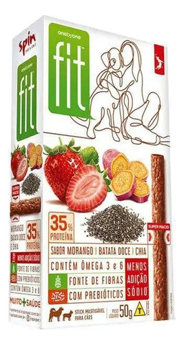 Kit 8 Petiscos P/ Cães Sticks Fit Spin Pet - 50g - Morango